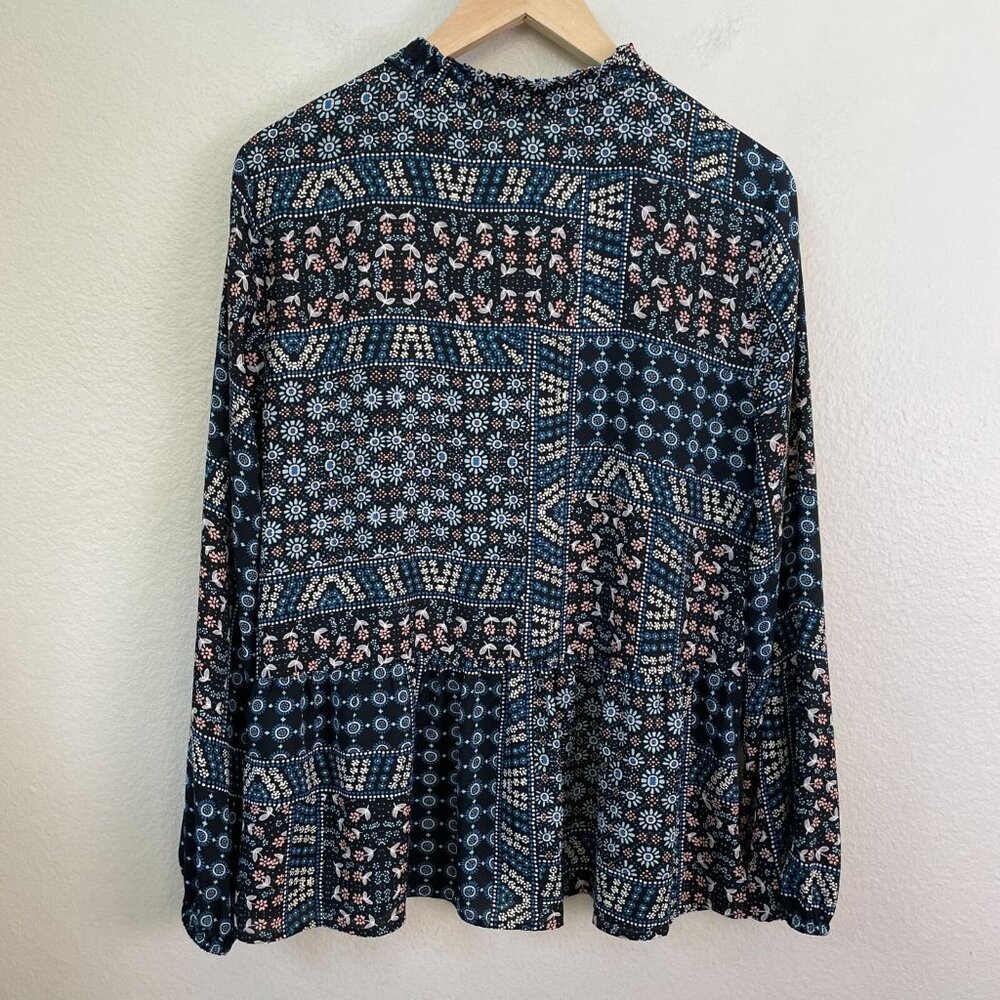 Loft Womens Medium Patchwork Back Peplum Blouse Long Sleeve‎ Shirt Top - Picture 11 of 12